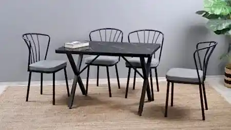 EFE SİYAH MERMER MASA + 4 SANDALYE
